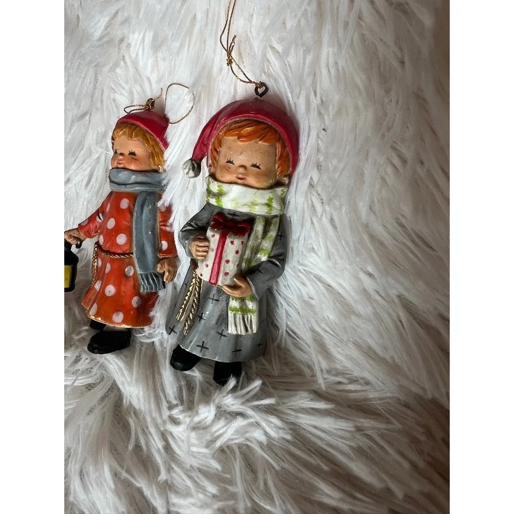 Vintage Christmas Girl & Boy Figurine Ornaments 3.5